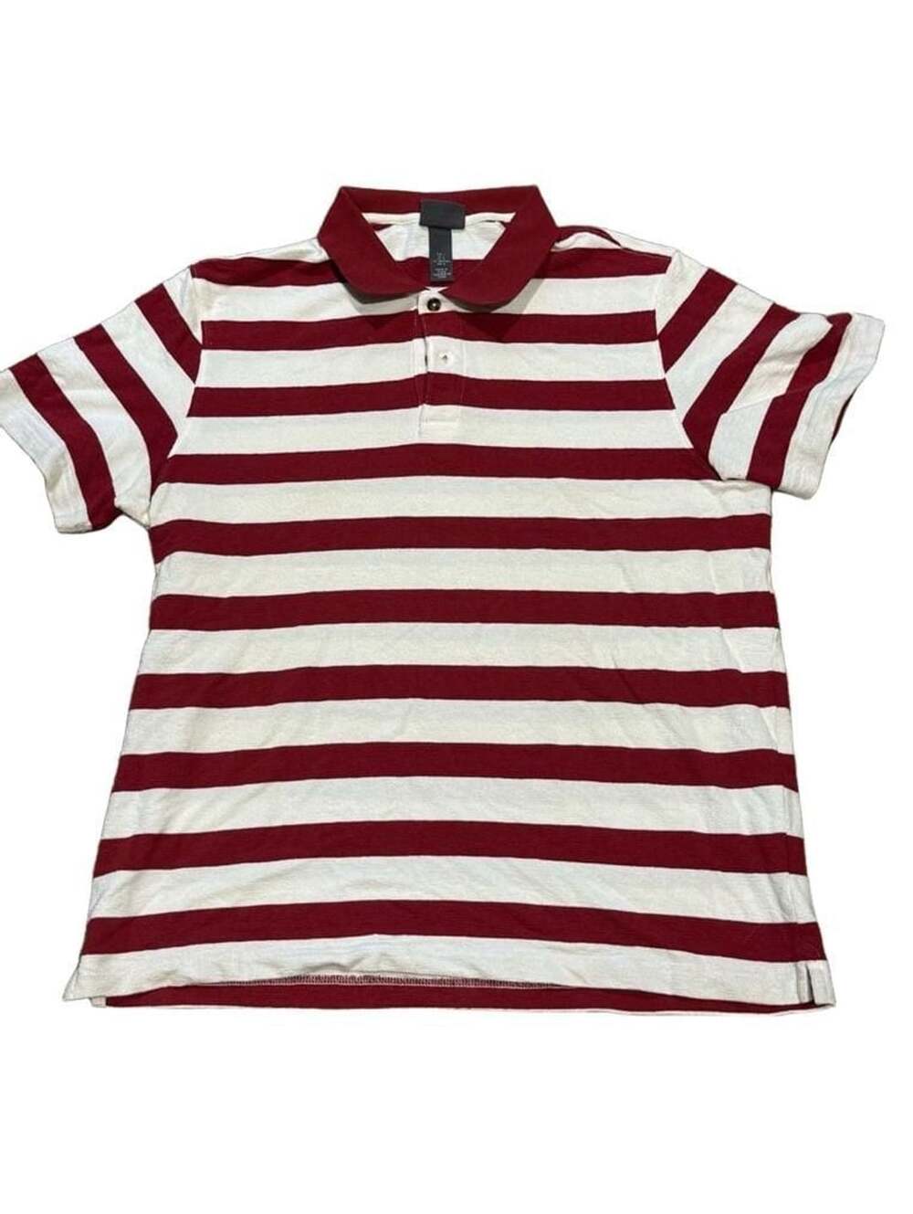 H&M Men Red and White Striped Terry Cloth Short Sleeve Polo Shirt Size L